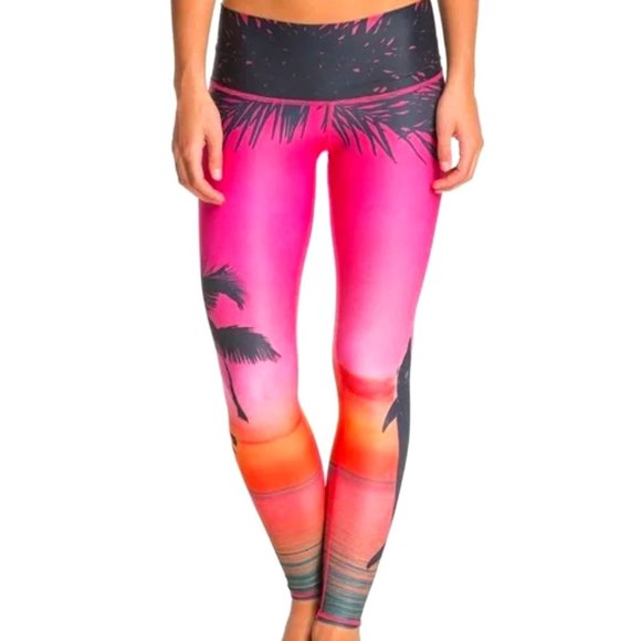 teeki Pants - Teeki | Hawaiian Palm Tree Dolphin Sunset Leggings | L